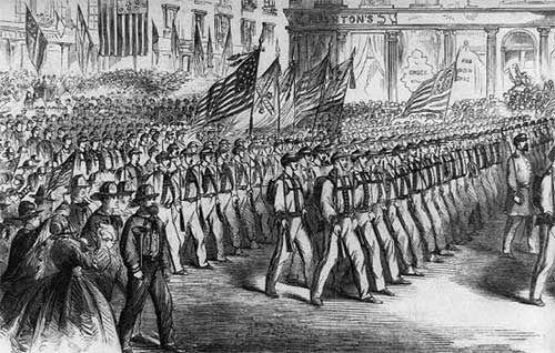 Escorted-by-firemen-colleagues-who-volunteered-leave-New-York-City-to-fight-the-Civil-War.